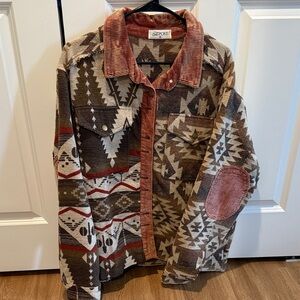 Tribal Patterned Jacket with Corduroy Accents